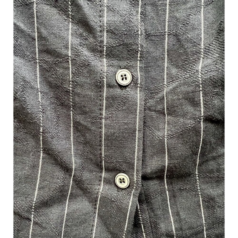 LUCKY BRAND Off the Shoulder Linen Shirt Blouse Dark Gray Stripe Lines Large - Picture 3 of 8